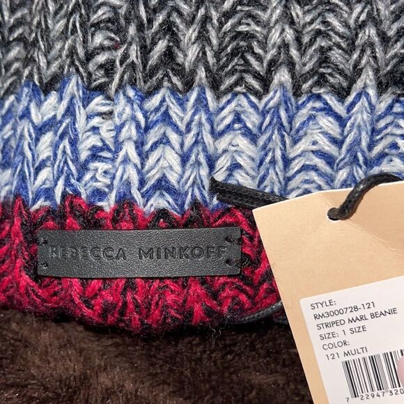 REBECCA Minkoff Marled Stripe Beanie turn up cuff Holiday NWT